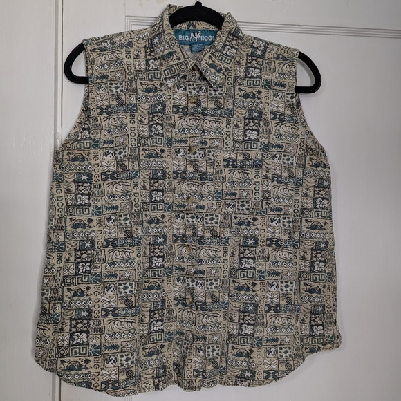 Big Dogs Sleeveless Hawaiian Shirt Women’s Large – Tiki Aloha Button Front Y2k - Picture 1 of 4